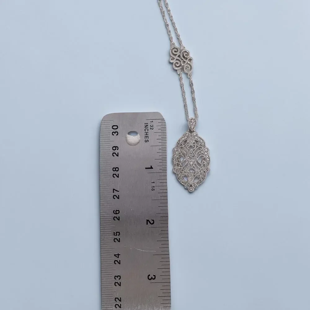 Vintage Sterling Silver Thai Filigree Pendant Necklace SAS Signed 18 Inch 6.8g - Picture 9 of 12